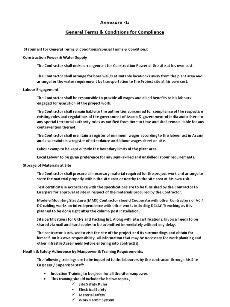 General Terms and Conditions for Ensuring Health, Safety, and