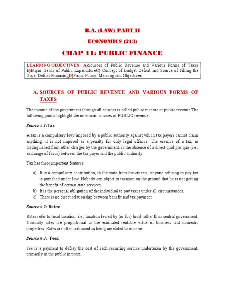 Overview of Public Finance Concepts | PDF | Government Budget Balance ...