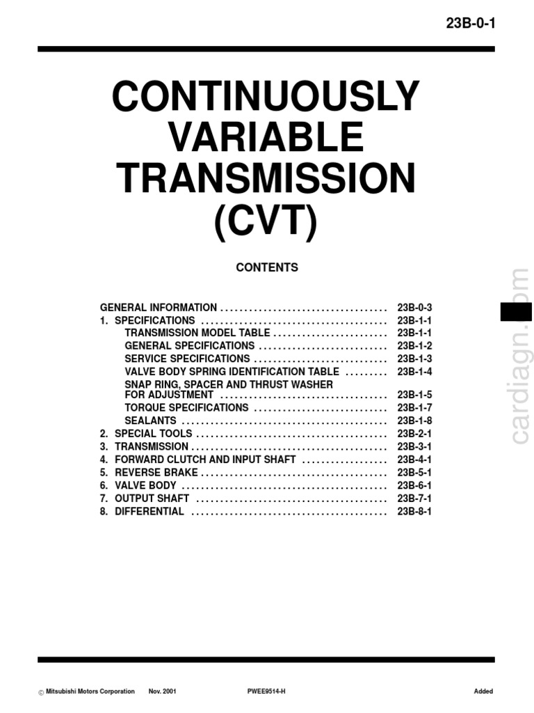 An indepth technical service manual section on Mitsubishi continuously