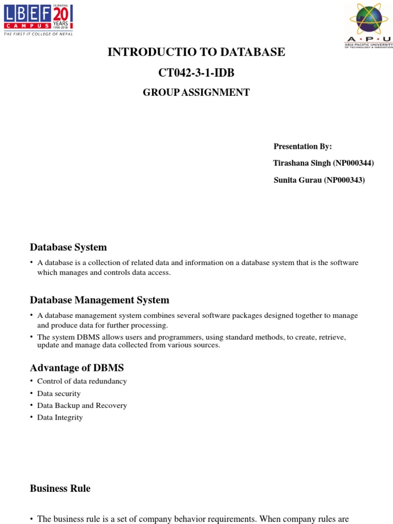 Database Presentation Overview | PDF | Databases | Sql