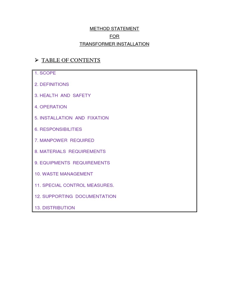 Transformer Installation Method Statement | PDF | Personal Protective ...