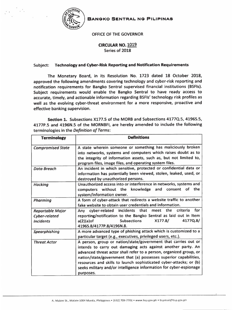 BSP Circular 1019 | PDF