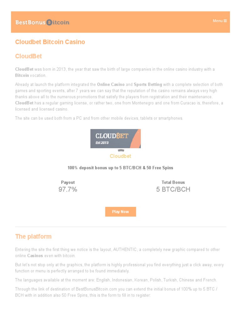 Cloudbet Bitcoin Casino Reviews 2020 | PDF | Slot Machine | Gaming