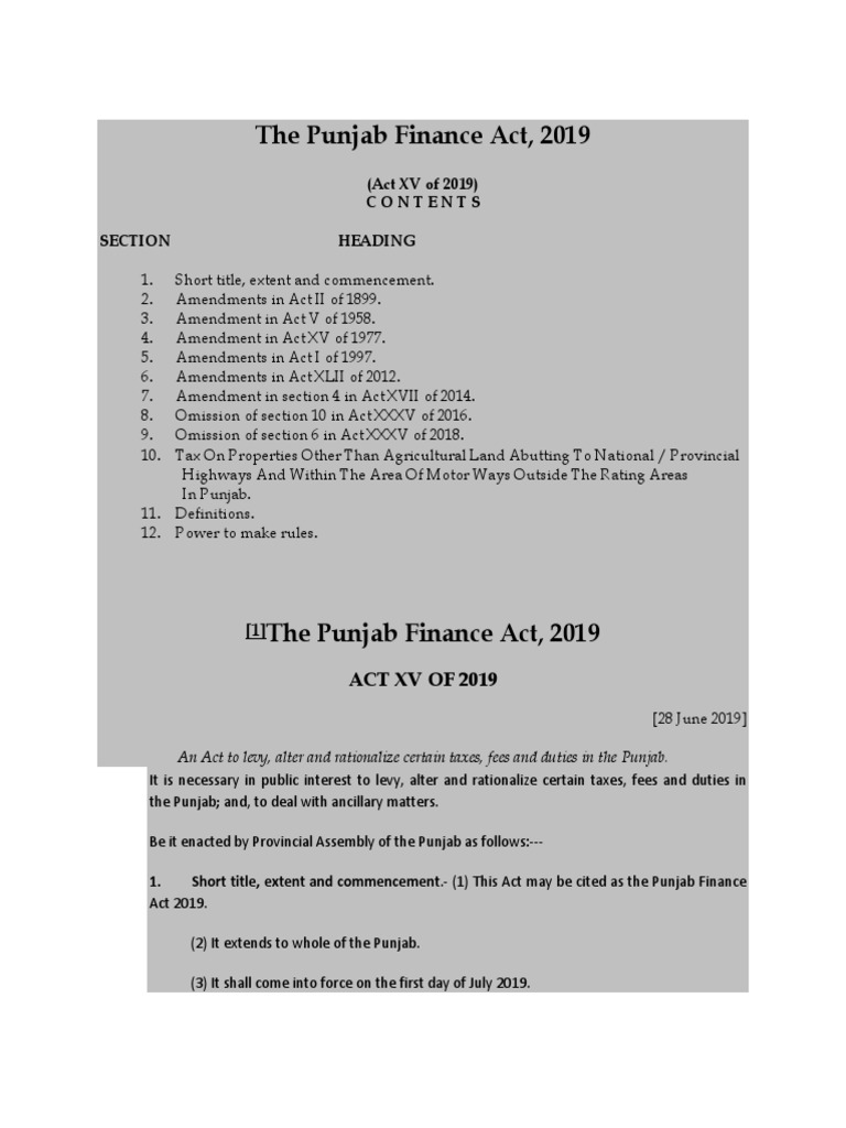Punjab Finance Act 2019 PDF Property Tax Taxes
