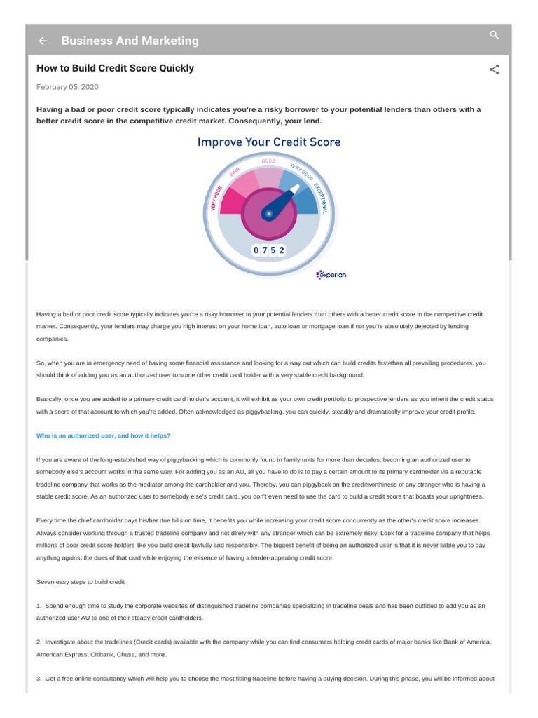 Build Credit Score Fast with Piggybacking | PDF | Credit Card | Credit ...