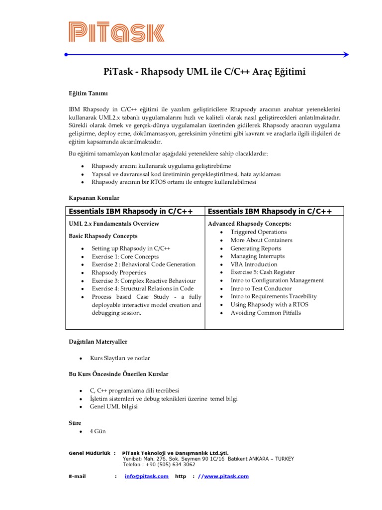 PiTask - Rhapsody Ile UML Eğitimi | PDF