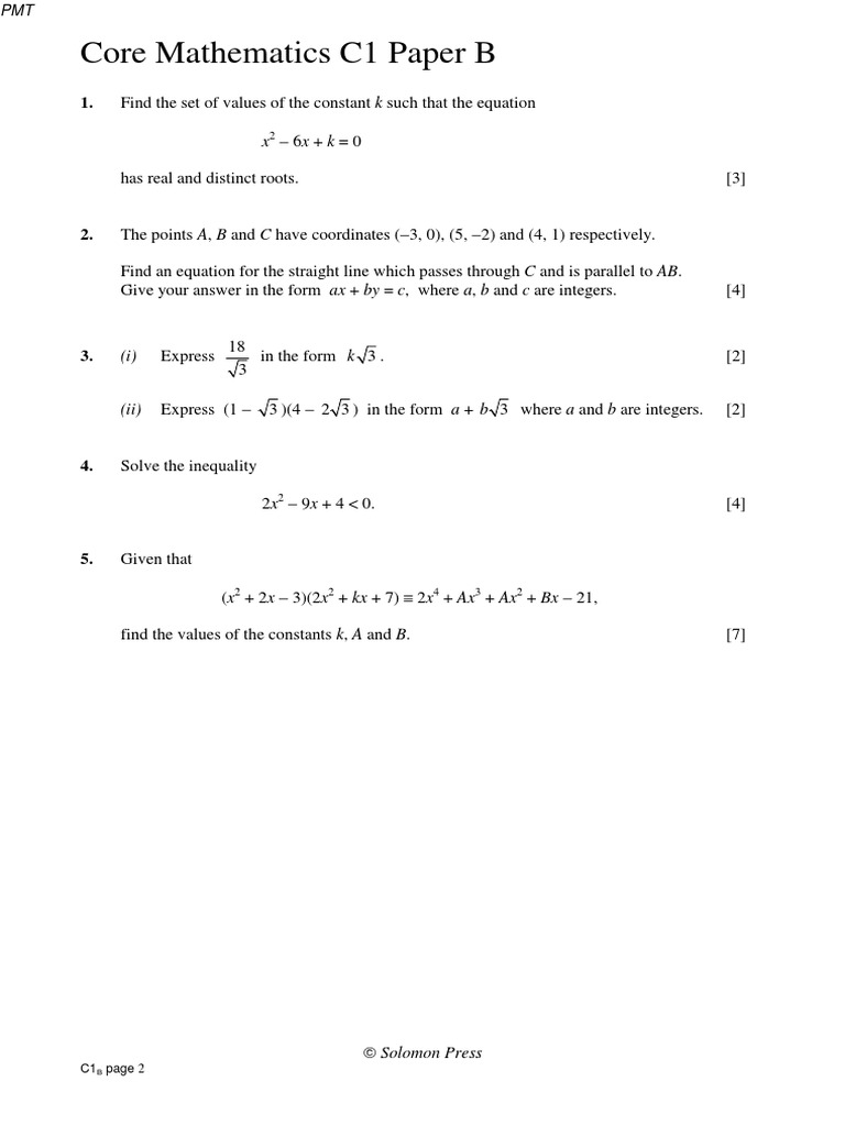 Solomon B QP - C1 OCR PDF | PDF | Equations | Differential Geometry