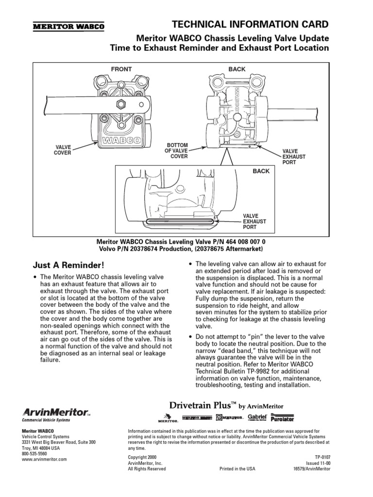 Meritor Wabco Operación de La Válvula de Suspensión Inglés PDF