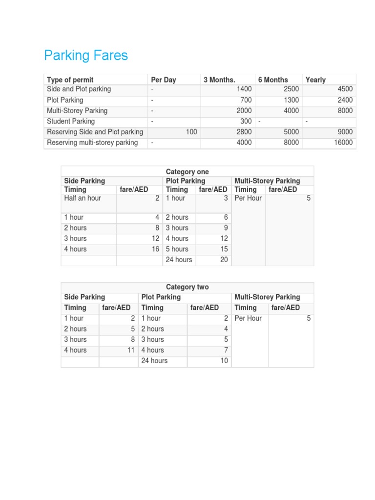 Parking Fares PDF | PDF