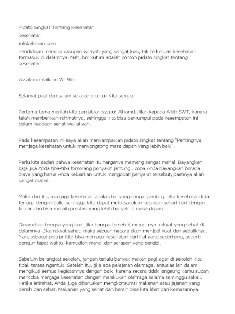 Pidato Singkat Tentang Kesehatan