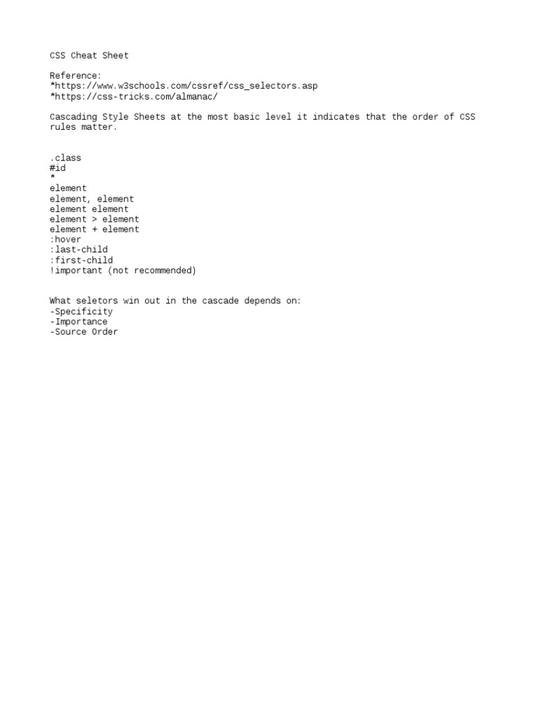 CSS Cheat Sheet | PDF | Technology & Engineering