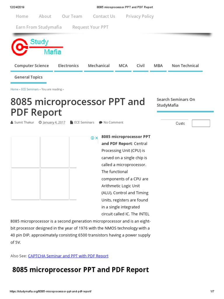 8085 Microprocessor PPT and PDF Report PDF Central Processing Unit Random Access Memory
