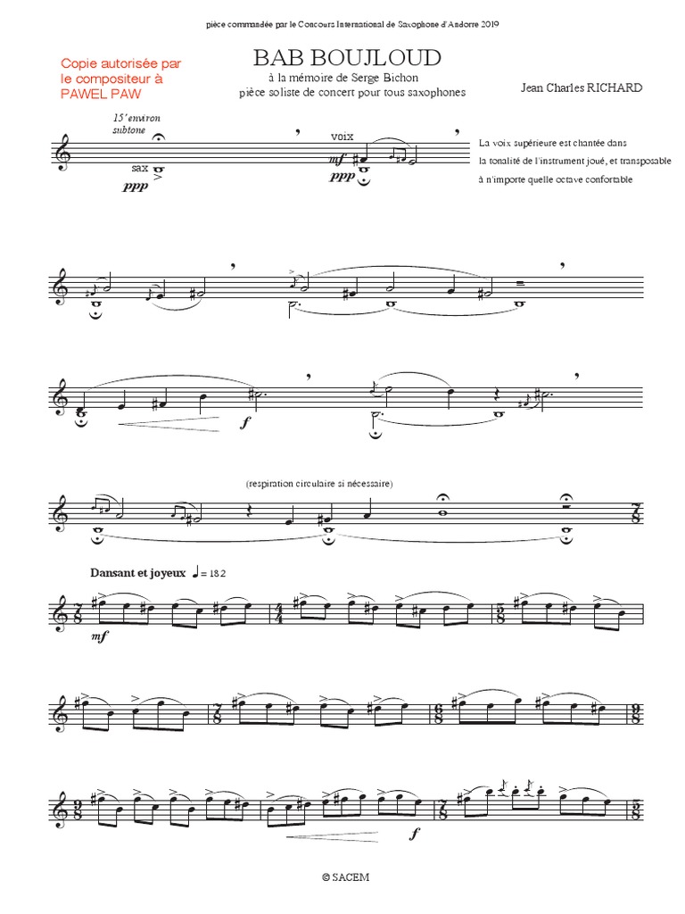 Bab Boujloud Score Pawel Paw Pdf Pdf Instruments De Musique Techniques De Musique