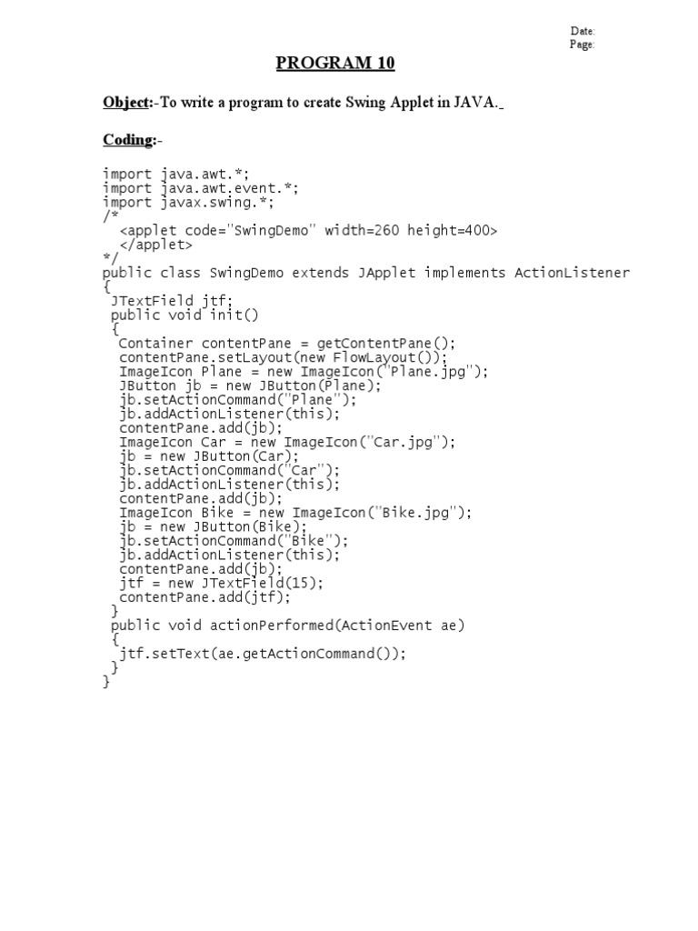 Java Swing Applet Example Code | PDF | Computers
