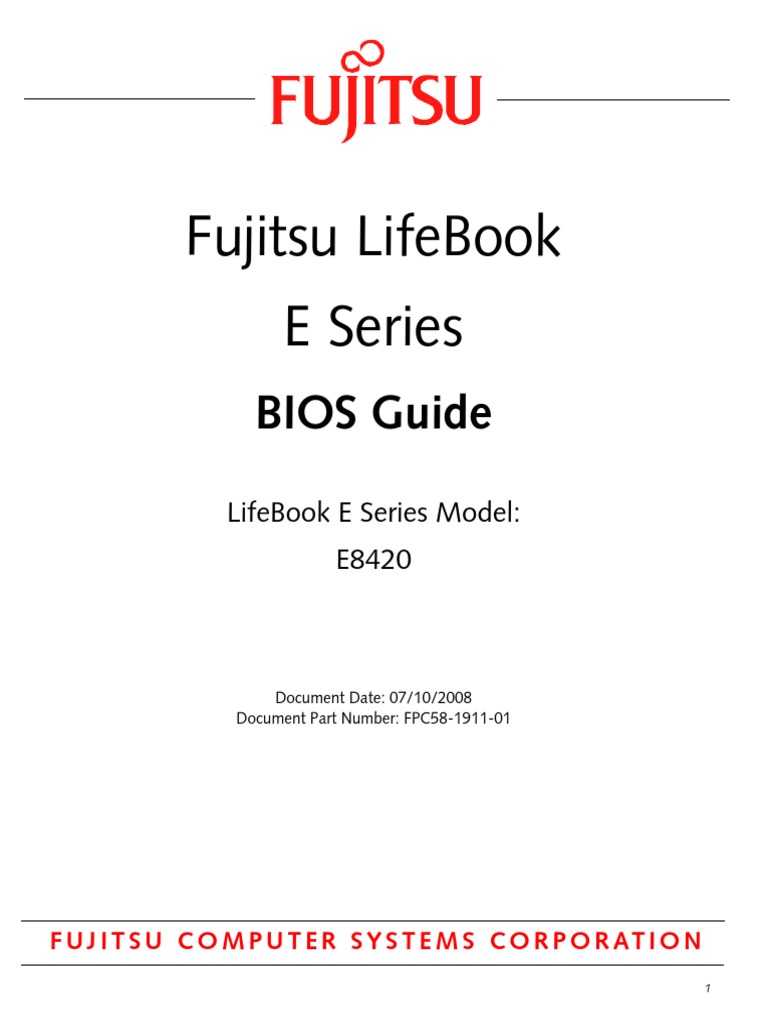 Fujitsu LifeBook E8420 BIOS Guide | PDF | Menu (Computing) | Bios
