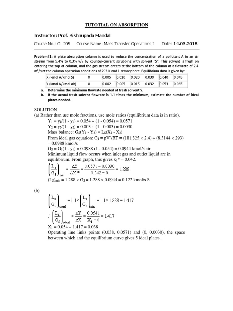 Absorption Column Design Tutorial | PDF | Mole (Unit) | Gases