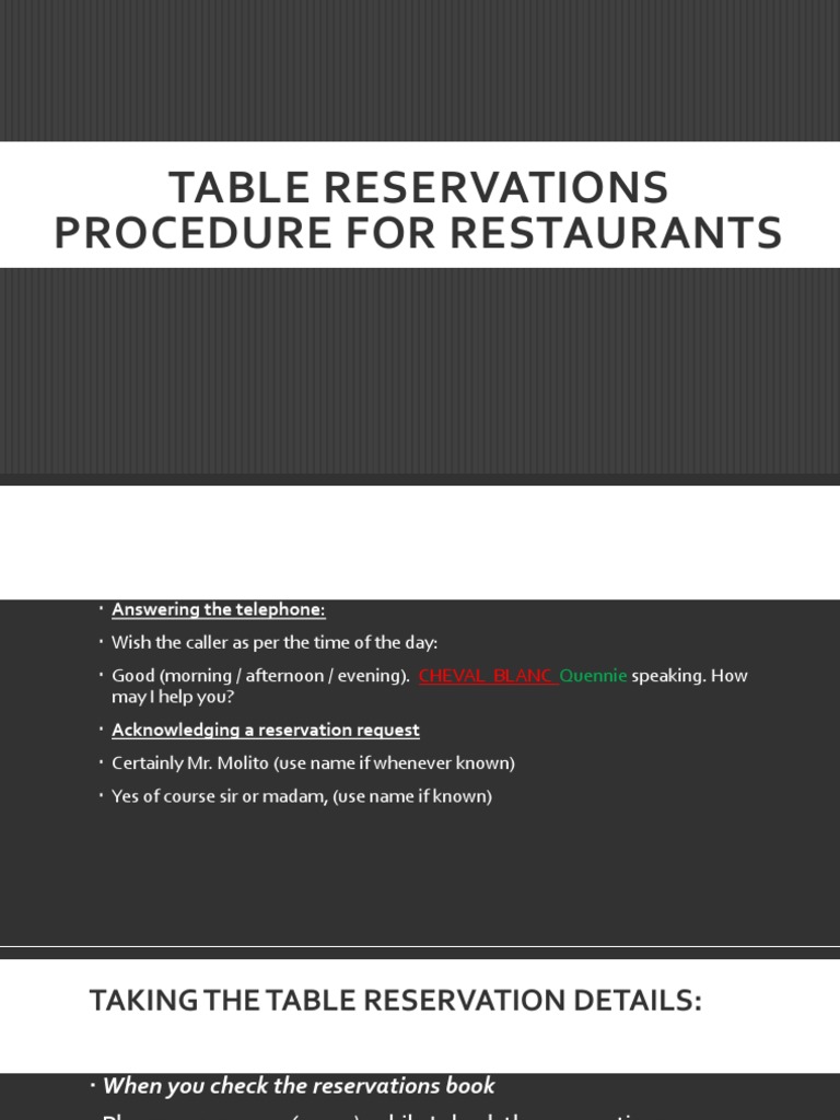 Restaurant Table Reservation Procedure | PDF | Cooking, Food & Wine