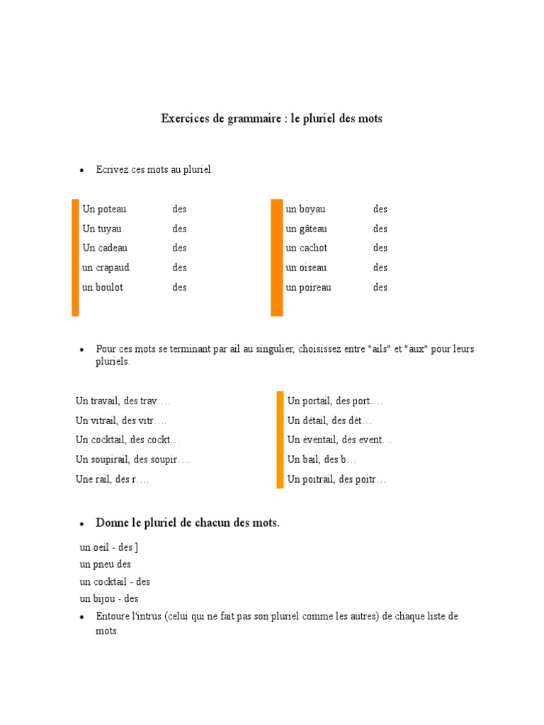 Mots Se Terminant Par Au Au Singulier Le Pluriel Des Noms | PDF