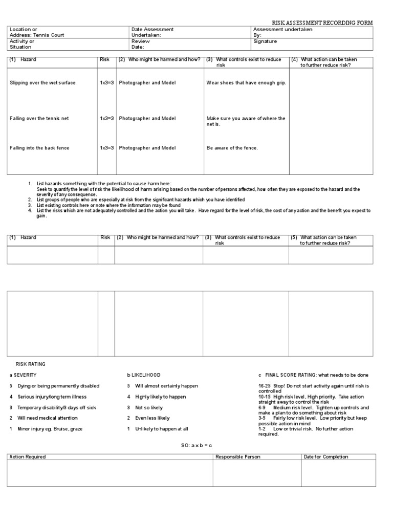 Risk Assessment Tennis Court | PDF | Risk Assessment | Risk