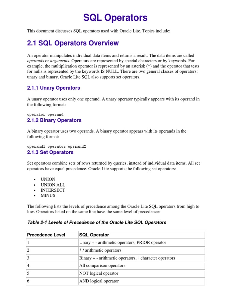SQL Operators-1 | PDF | Sql | Data Management