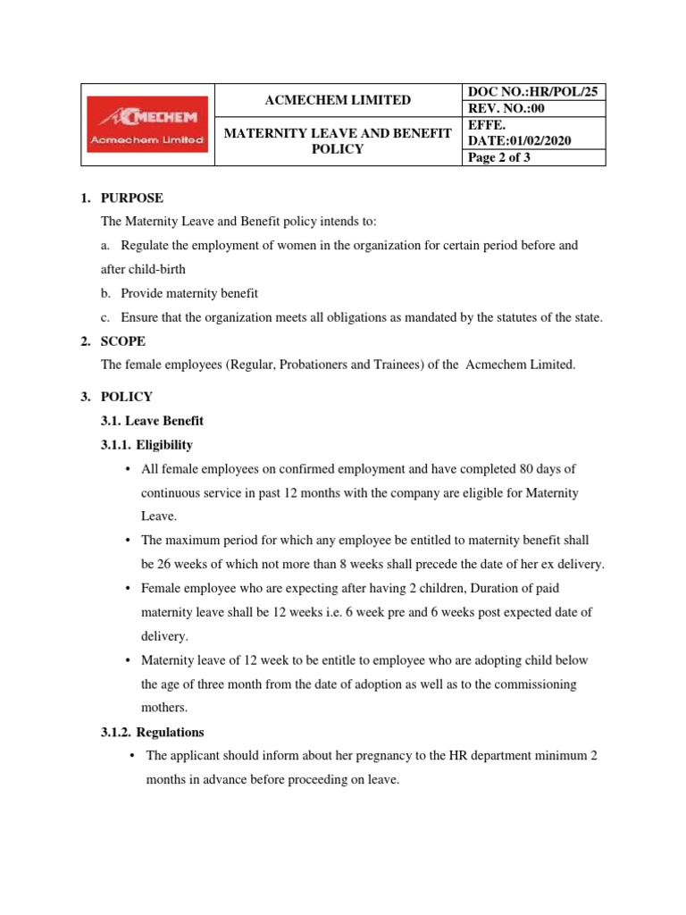 Acmechem Maternity and Paternity Leave Policy | PDF | Parental Leave ...