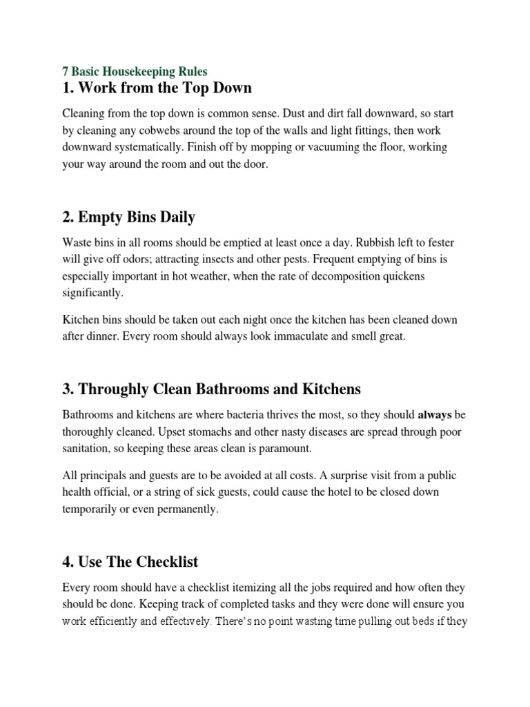7 Basic Housekeeping Rules Housekeeping Kitchen