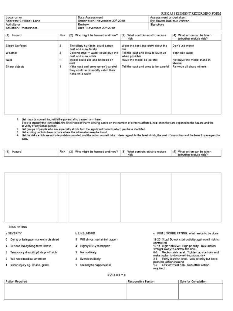 Risk Assessment Template Bathroom PDF Hazards Risk