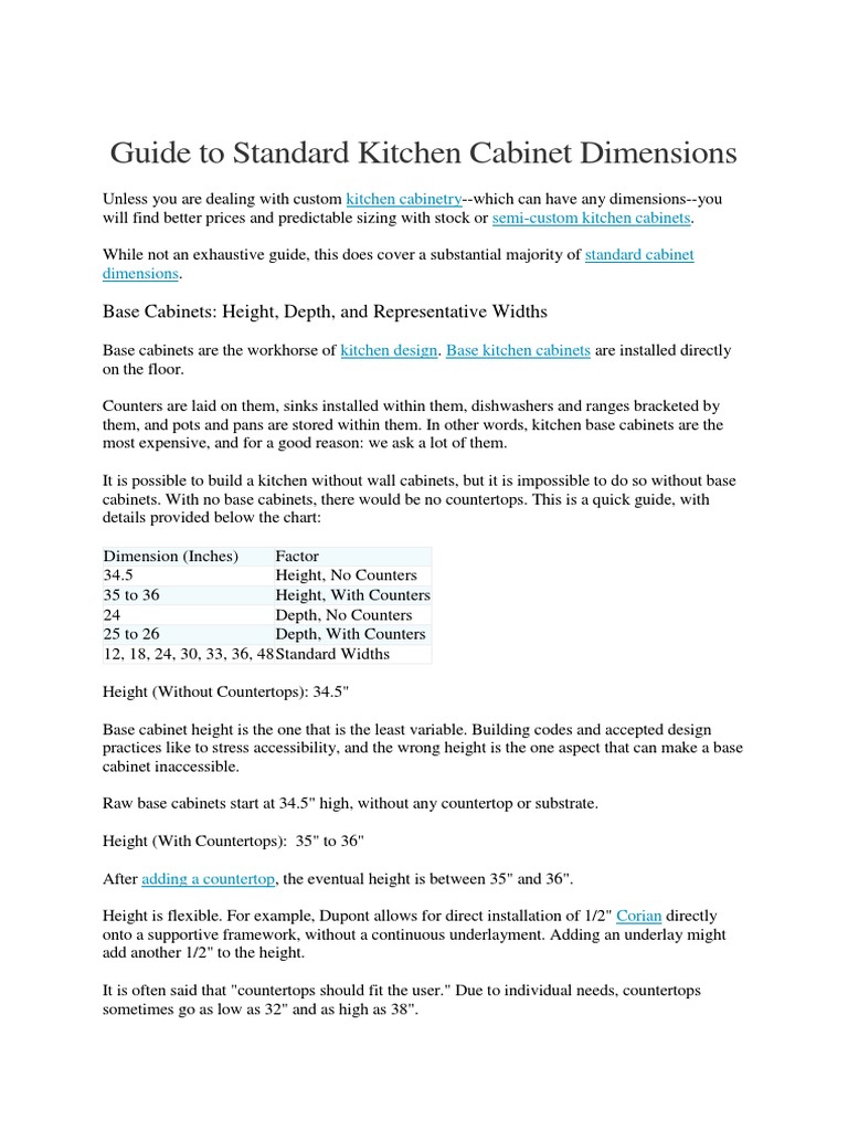 Standard Kitchen Cabinet Dimensions Guide | PDF | Countertop | Cabinetry