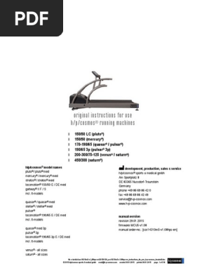 Cosm5 V1 08hpc En Instructions For Use H P Cosmos Treadmill Power Supply Electromagnetic Compatibility