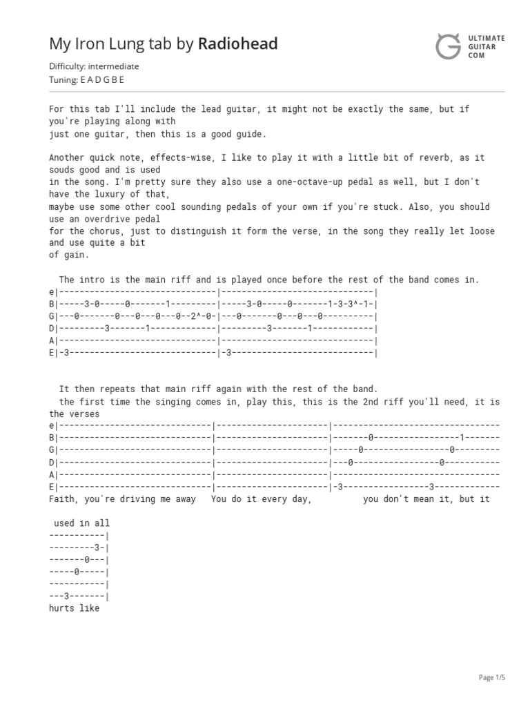 My Iron Lung Tab (Ver 7) Download Free PDF Song Structure