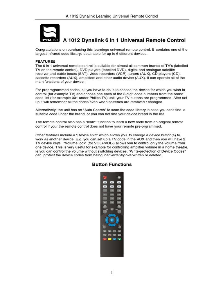 Коды vivanco ur2 universal controller инструкция