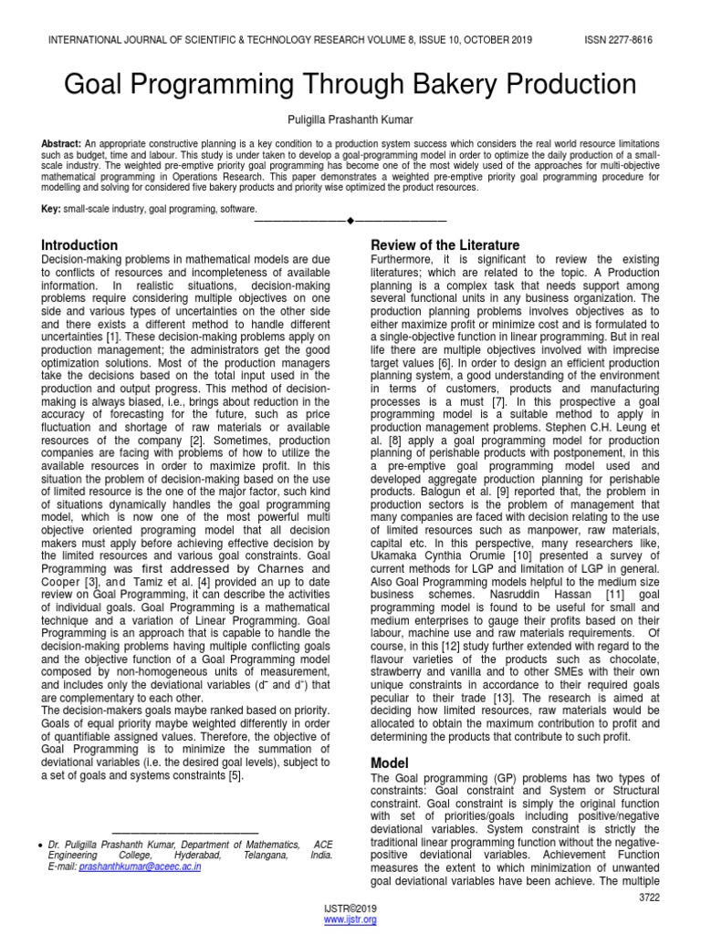 Goal Programming Through Bakery Production PDF | PDF | Mathematical ...