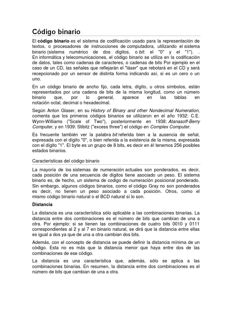 Código Binario | PDF | Ascii | Telecomunicaciones