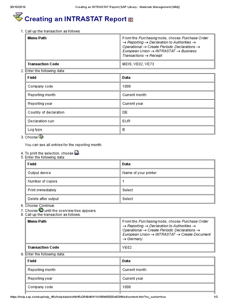 Creating An INTRASTAT Report (SAP Library Materials Management (MM