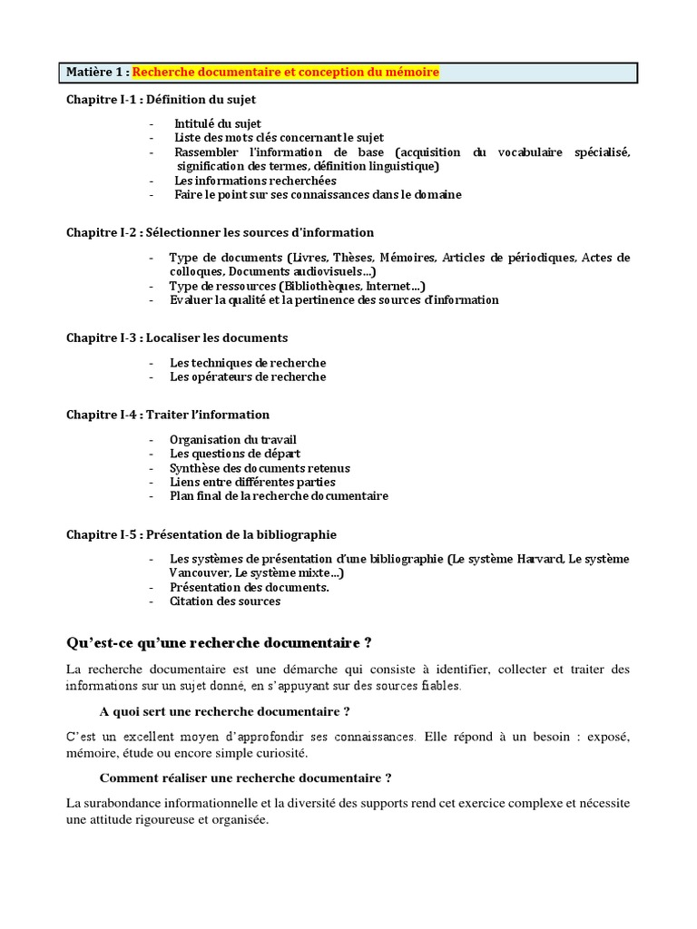 Recherche Documentaire Recherche D Information Document