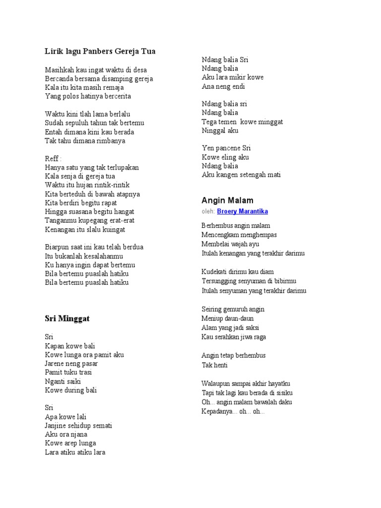 Lirik Lagu Panbers Gereja Tua Pdf