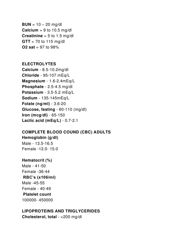 Cbc Normal Laboratory Values