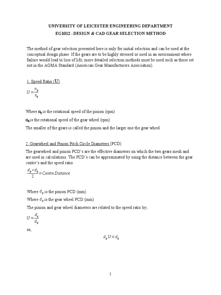 Gear Selection Method for CAD Design | PDF | Gear | Stress (Mechanics)