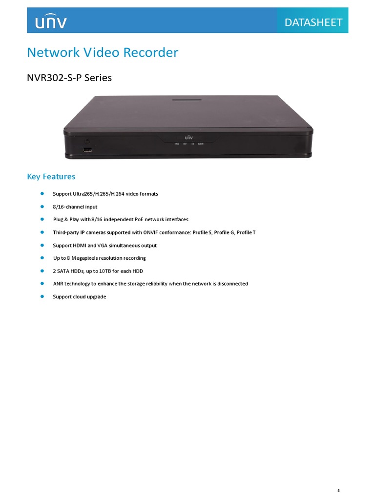 UNV NVR302-S-P Series V1.03 | PDF | Usb | Hdmi
