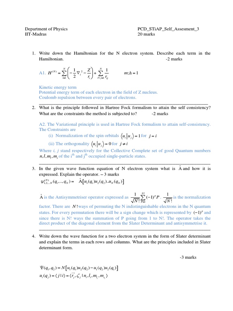 STiAP Self Assessment 3 | PDF | Wave Function | Hartree–Fock Method