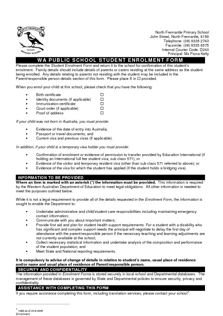 NFPS Enrolment Form | PDF