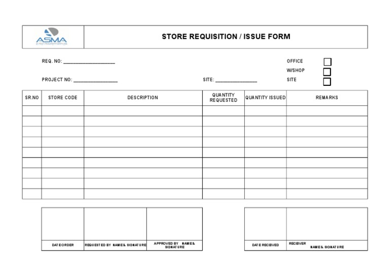 Store Requisition and Issue Form | PDF