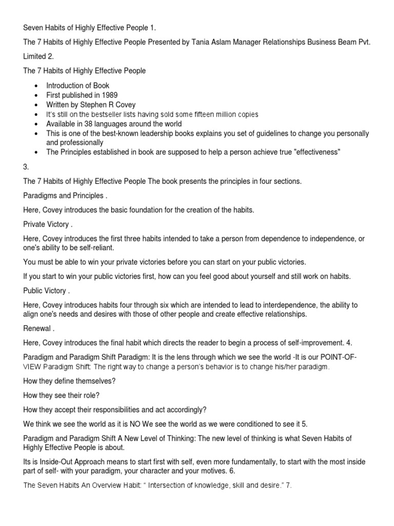 Overview of the 7 Habits Principles | PDF | Empathy | Leadership