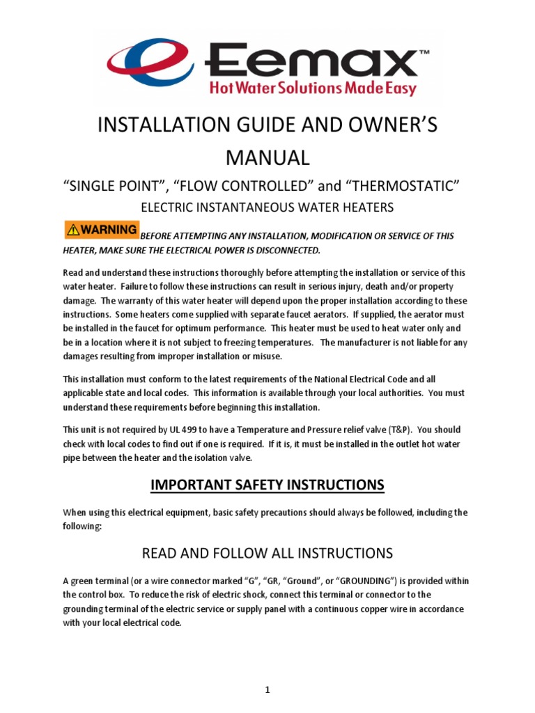 S1 Manual EX07200-13 Rev E | PDF | Water Heating | Tap (Valve)