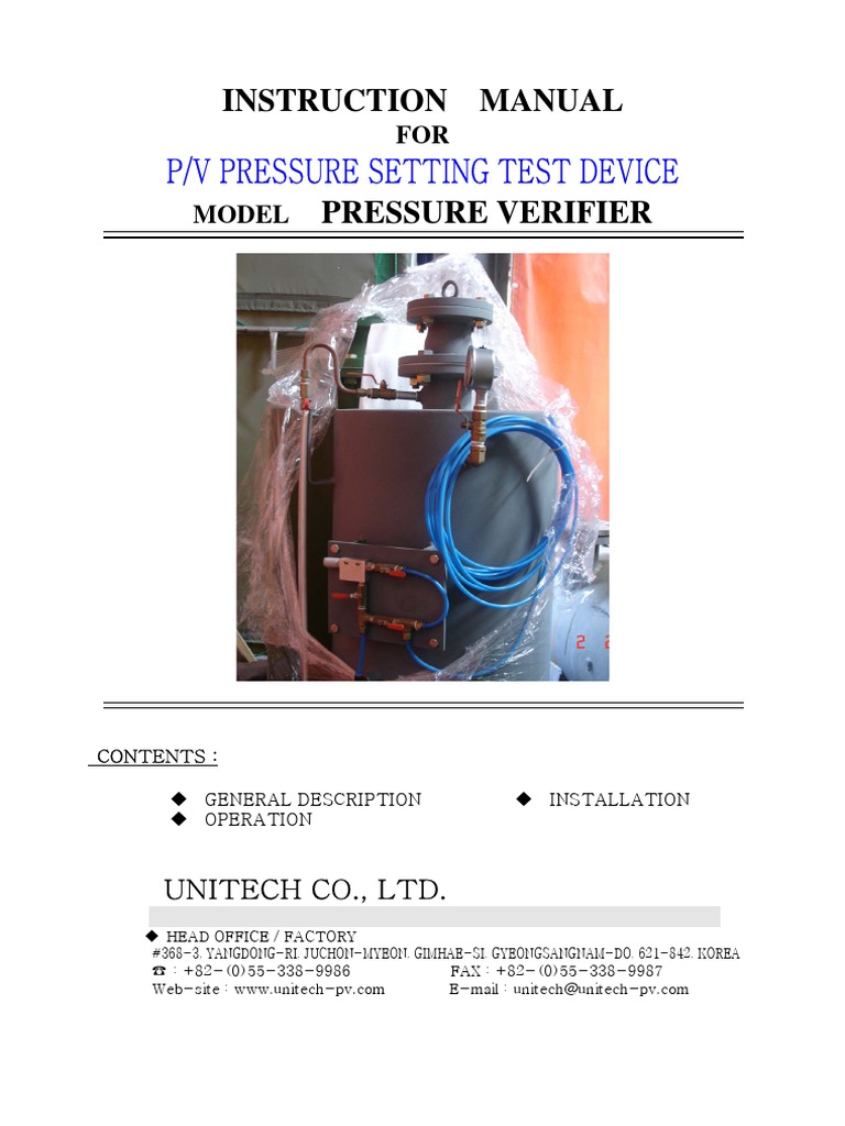 P/V Pressure Setting Test Device Manual | PDF | Technology & Engineering