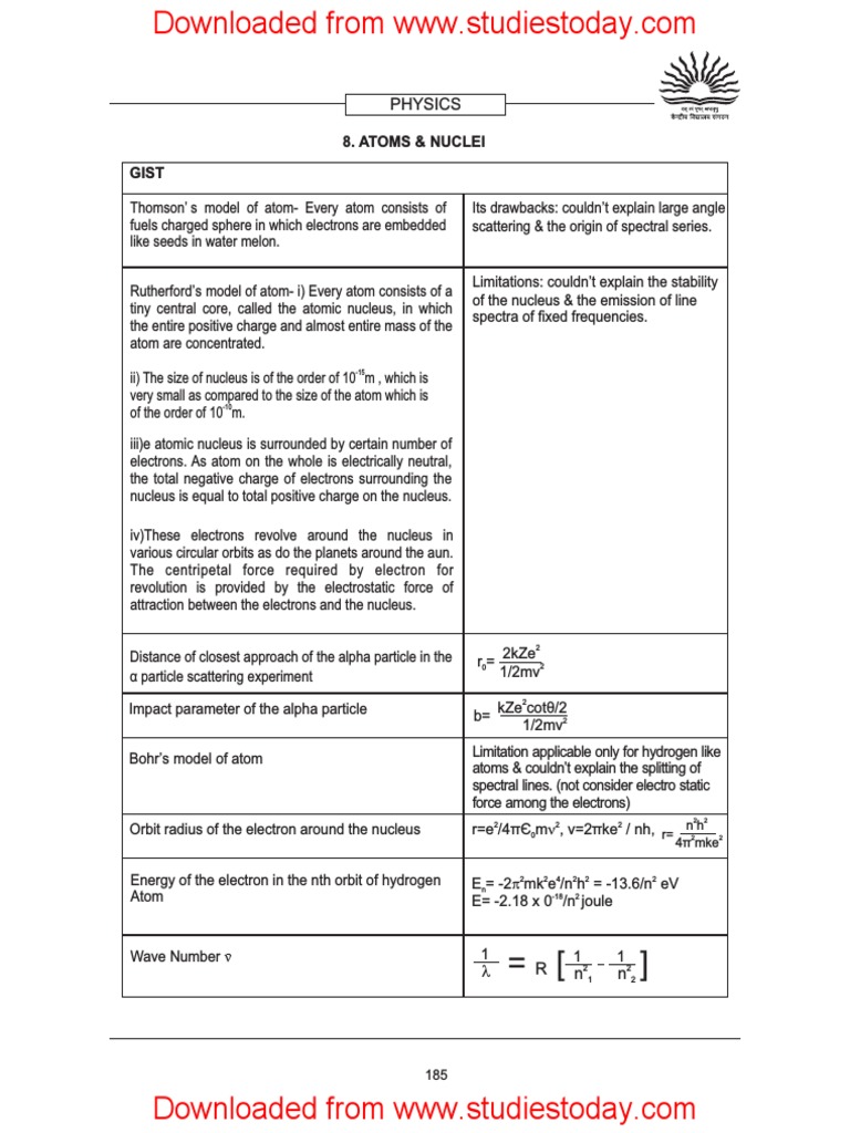 Class 12 Atoms and Nuclei Key Questions | PDF | Radioactive Decay ...