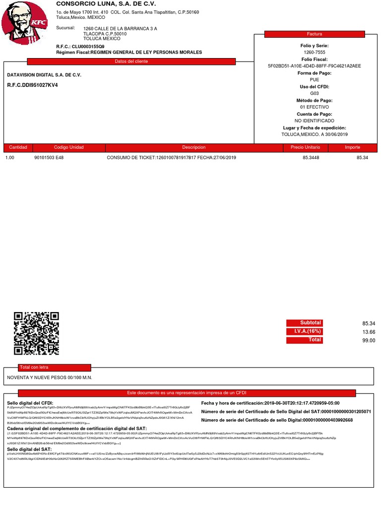 Factura Electrónica KFC México | PDF | Informática y tecnología de la ...