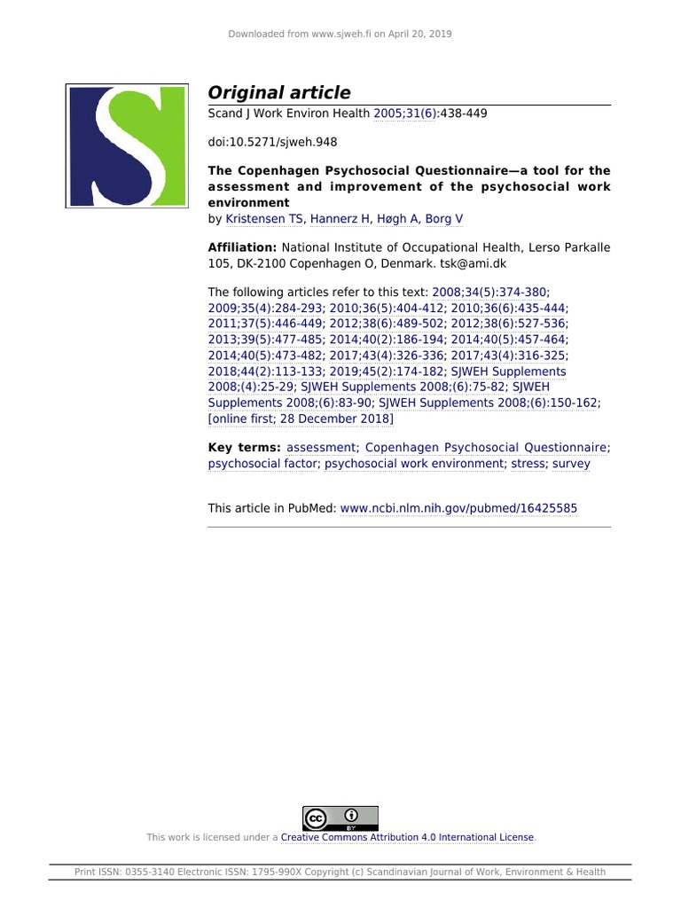 Copenhagen Psychosocial Questionnaire | PDF | Psychosocial | Job ...