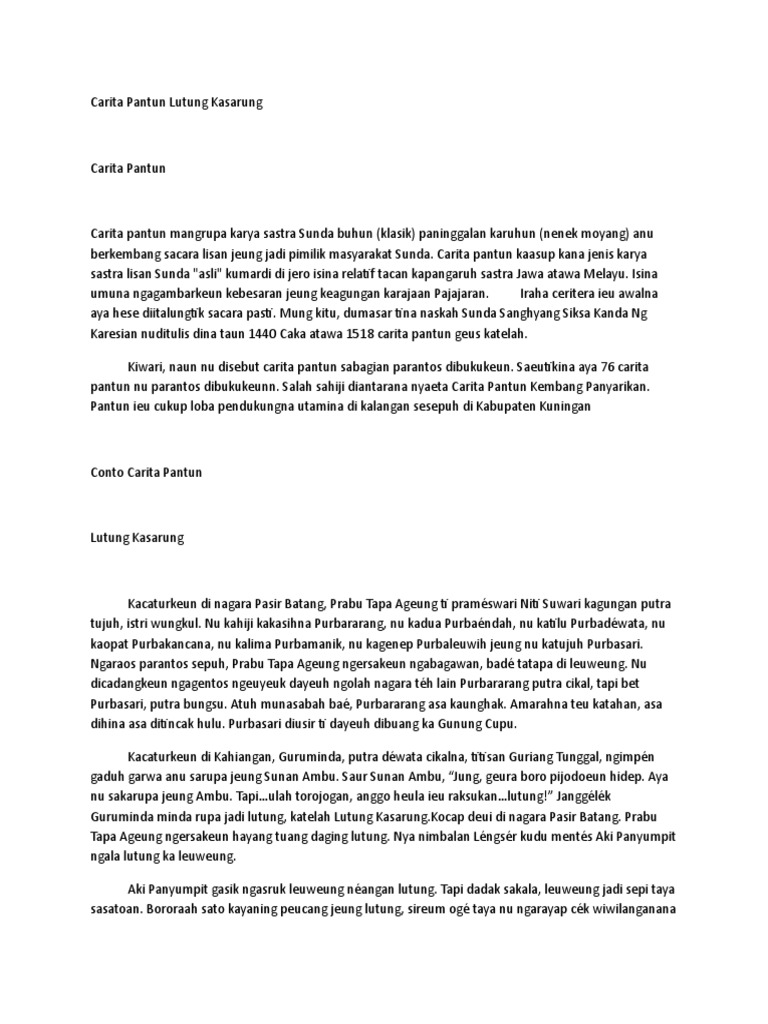 Carita Pantun Lutung Traditional Stories Folklore