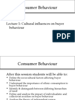 Consumer Behaviour: Lecture 1: Cultural Influences On Buyer Behaviour